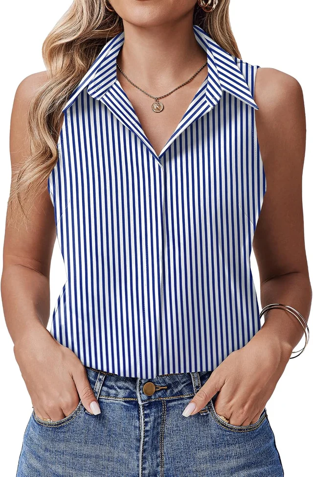 Sleeveless collared button-down blouse — view 4
